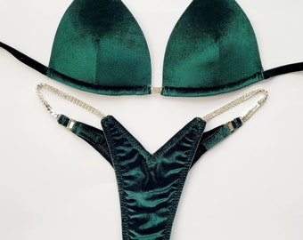 Emerald base bikini suit , black base bikini suit. Competition Bikiki suit . Bikini Contest.  Posing suit.   IFBB.  Bodybuilding,