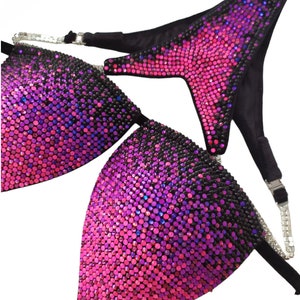 Pink competition suit - NPC IFBB Lux suit . bikini suit , fitness suit , figure suit -  Rhinestone Fitness - Posing suit Bikini for win