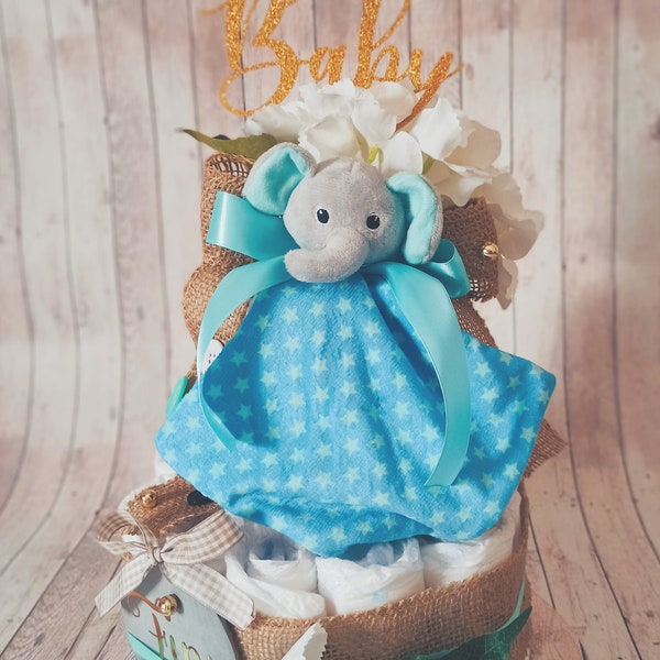 Windeltorte mintgrün/blau /grau,Junge ,Neugeborenengeschenk ,Babyshower Geburtstag praktisches Geschenk