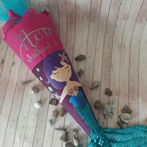 Mermaid school cone Nora in purple, pink glitter and turquoise to match the school bag, 70 cm T-shirt is no longer included in the price Schultüte
