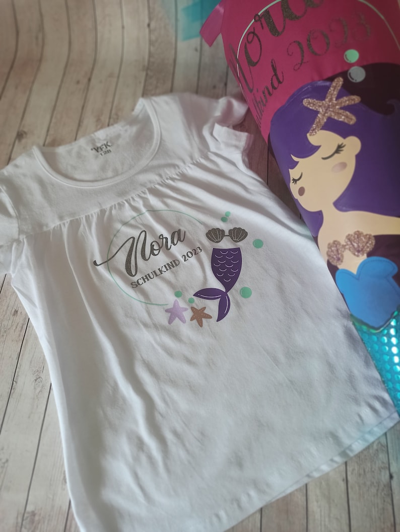 Mermaid school cone Nora in purple, pink glitter and turquoise to match the school bag, 70 cm T-shirt is no longer included in the price T-Shirt