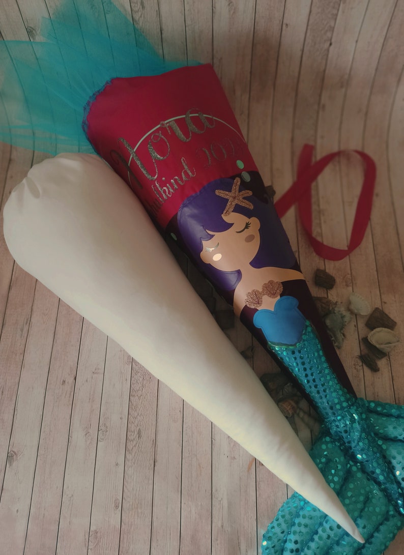 Mermaid school cone Nora in purple, pink glitter and turquoise to match the school bag, 70 cm T-shirt is no longer included in the price image 3