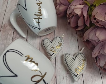 Valentine's Day Key Ring Mug Set Couple Gift Engagement Wedding New Home Anniversary