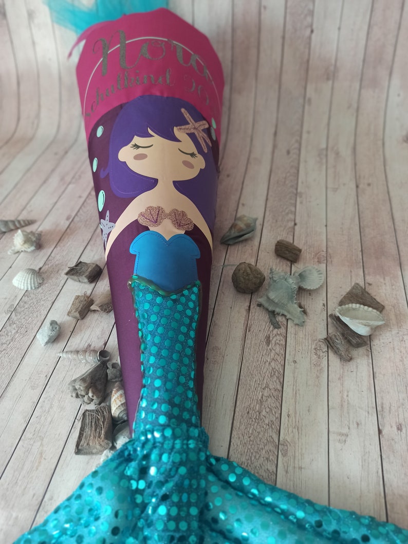 Mermaid school cone Nora in purple, pink glitter and turquoise to match the school bag, 70 cm T-shirt is no longer included in the price image 4