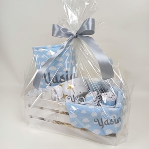 Geschenkbox personalisiert Junge/Babyshower/Homecomingset/Geburtstag/ Erstausstattung Baby/Wolkenmotiv handmade aus hochwertigen Stoffe