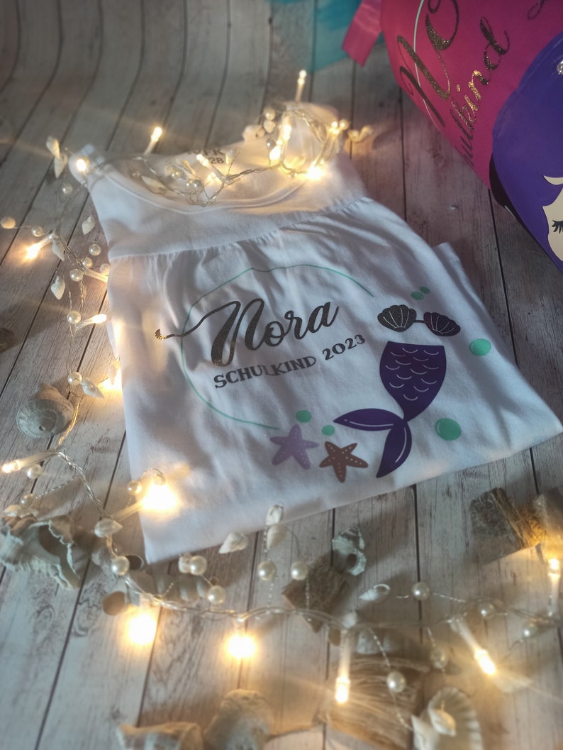 Mermaid school cone Nora in purple, pink glitter and turquoise to match the school bag, 70 cm T-shirt is no longer included in the price image 9