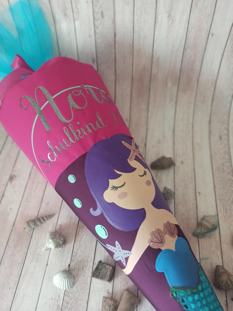 Mermaid school cone Nora in purple, pink glitter and turquoise to match the school bag, 70 cm T-shirt is no longer included in the price image 6