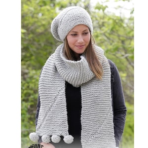 Hand Knitted Beanie Hat - Womens Scarf Set - Cozy Beanie Hat - Handmade Winter Hat - Chunky Wool Scarf - Soft Wool Beanie - Pompon Beanie