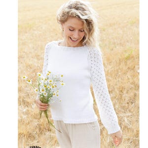 Handmade Womens Cotton Jumper - Lightweight Spring Summer Jumper - Lace Sleeve Sweater - Cotton Knit Blouse - Lightweight Knit Top