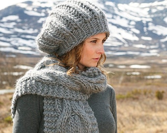 Cappello di lana da donna con sciarpa, berretto da donna cappello slouchy con sciarpa, cappello di lana grossa.