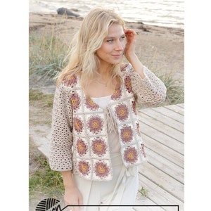 Hand Crocheted Cotton Boho Cardigan: Granny Square Sweater
