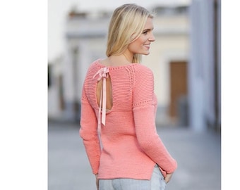 Knitted Cotton Spring Sweater, Open Back Sweater, Women's Cotton Jumper, Knit Crochet Fall Sweater