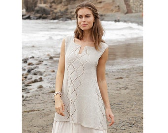 Hand Knit Cotton Linen Tunic: Women's Lace Summer Top