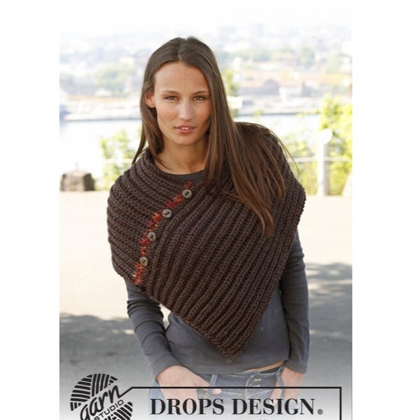 Handgefertigter Damen-Wollponcho, Herbstponcho, brauner Poncho, gestrickter Achselzucken.