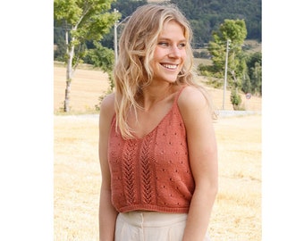 Handgestricktes Baumwoll Tank Top mit V-Ausschnitt: Elegantes Sommer Top