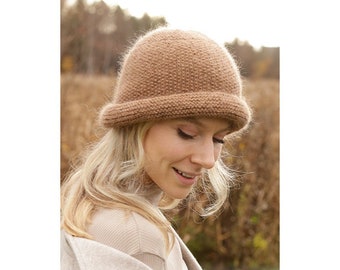 Hand knit women's cloche hat in alpaca, wool, mohair, silk