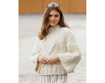 Handknit Chunky Wool Sweater: Cable Knit Women's Jumper