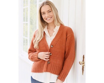 Hand knitted women's cardigan in wool, silk, mohair