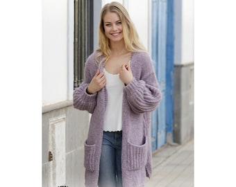 Hand knitted women's cardigan in alpaca and wool, women's wool coat, hand made cardigan, cozy woman jacket.