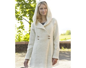 Hand knitted women's cardigan with hood in alpaca and wool, hooded cardigan, women's wool coat, alpaca jacket, woman coatigan.