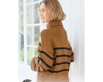 Pull tricoté en laine rayée à col montant