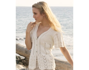 Handknit Cotton Lace Cardigan: Short Sleeve Summer Sweater