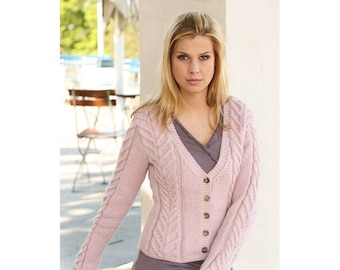 Hand knitted women's cardigan in alpaca and wool, cardigan with cables, hand made cardigan, V neck cardigan.