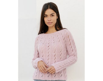 Handgemachte Damen Pullover in Alpakas, Seide und Mohair, gestrickte Pullover mit perforierten Muster.