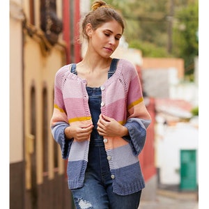 Handgestrickte Colorblock Baumwoll-Strickjacke - Weiche Baumwoll-Strickjacke - Schicker Frühlings-Sommer-Pullover mit Knöpfen - Lässiger Damen-Pullover