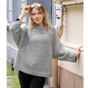 Hand-Knitted Wool Cable Knit Jumper: Oversized Raglan Sleeve Sweater