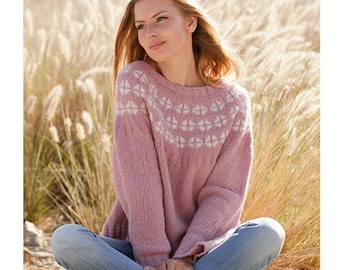 Suéter islandês tricotado à mão em mistura de alpaca: modelo nórdico Fair Isle.