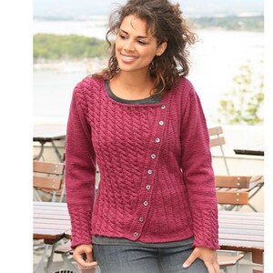 Asymmetrische Strickjacke - Zopfmuster Strickjacke - Handgestrickte Pullover - Weiche Wolle Strickjacke - Benutzerdefinierte Größe Strickjacke - Damen Strickjacke