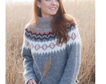 Hand-Knitted Alpaca Nordic Sweater: Women's Lightweight Wool Jumper