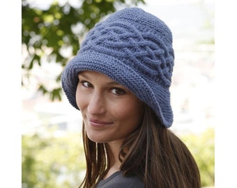 Hand-Knitted Wool Alpaca Cloche Hat: Sideways Cable Design