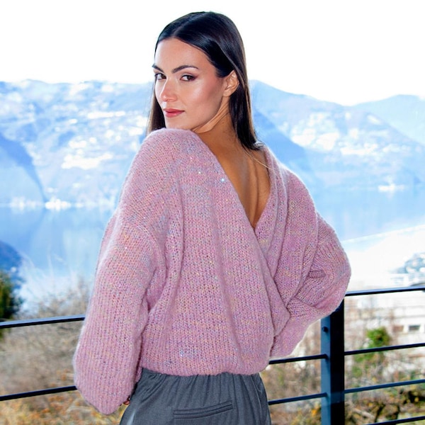 Criss-Cross High Neck Pure Wool Sweater