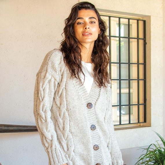 Cardigan lungo in maglia a trecce per donna Cardigan in morbida