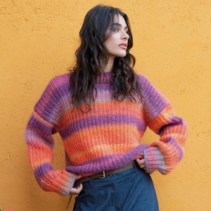 Rainbow Wool Jumper - Hand Knitted Oversized Sweater - Handmade Winter Top - Rainbow Sweater - Multicoloured Jumper - Nordic Sweater