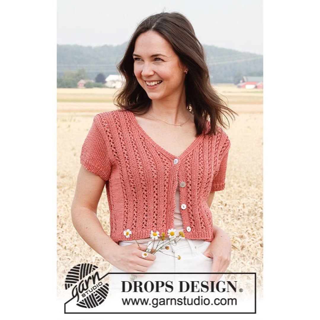 Drops Design Sommer Strickjacke Mit Lochmuster 202-6 Raspberry