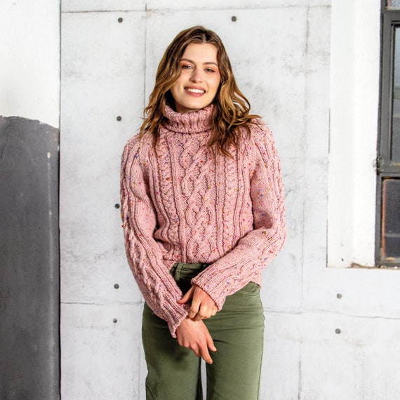 Maglione a collo alto in maglia grossa a trecce Misto lana