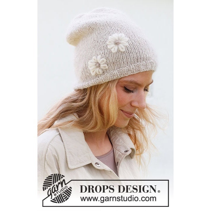 Handcrafted Floral Knit Beanie  Alpaca Hat Handmade Alpaca Knit Hat & Glittens Set: Floral Embroidered  main image 3