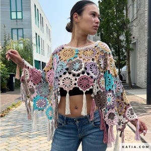 Fortune Flower Crochet Poncho - Floral Boho Poncho - Handmade Poncho - Colorful Poncho - Soft Cotton Poncho - Casual Poncho