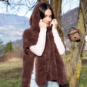 Microfiber Hooded Poncho: Plush Eco-Fur Shawl
