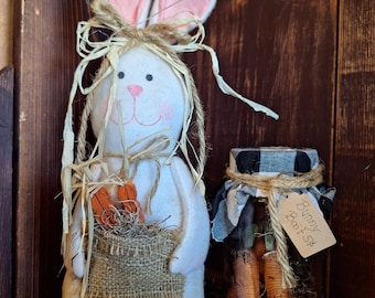 Primitive Bunny Shelf Sitter, Bunny Decor, Table Top Bunny, Fabric Bunny, Easter Home Decor, Farmhouse Spring Decor, Spring Home Decor