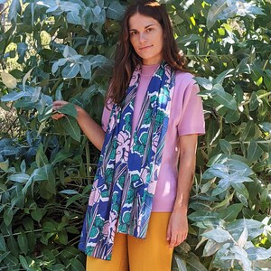 100% Cotton Iris Scarf, Long Length , Handmade, Blue and Pink Patterned Scarf For Women, Gift