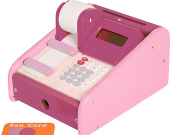 Cash register in pink made of wood