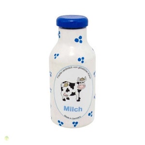 Milchflasche aus Holz für Kinderküche Sonderedition mit blauen Punkten Bild 1