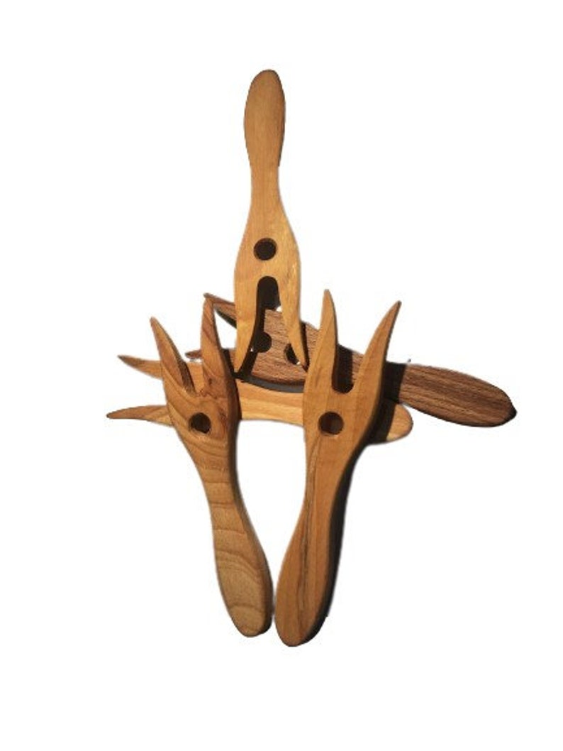 2 pièces de fourchettes à tricoter en bois uniques image 2