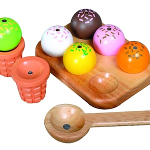 buntes Eiscreme-Set aus Holz mit Magnet  Kaufladenzubehör