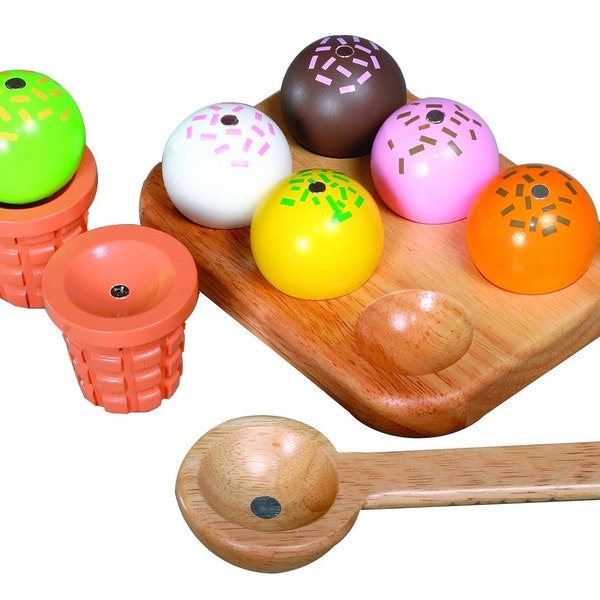 buntes Eiscreme-Set aus Holz mit Magnet  Kaufladenzubehör