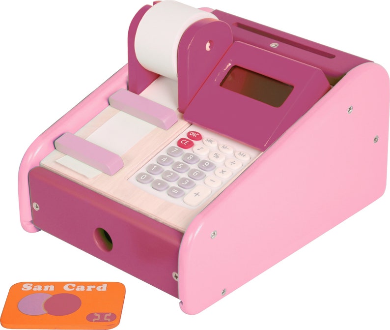 Cash register in pink made of wood image 1